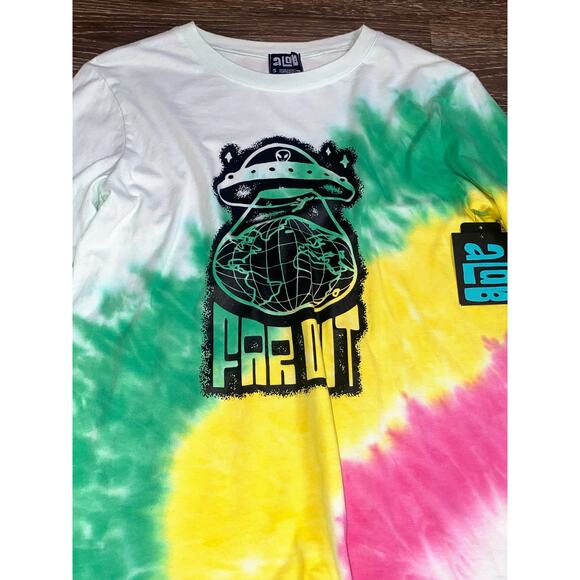 New Small A Lab Far Out Rainbow Tie Dye Long Sleeve T-Shirt Rasta Trippy Alien - Picture 2 of 4
